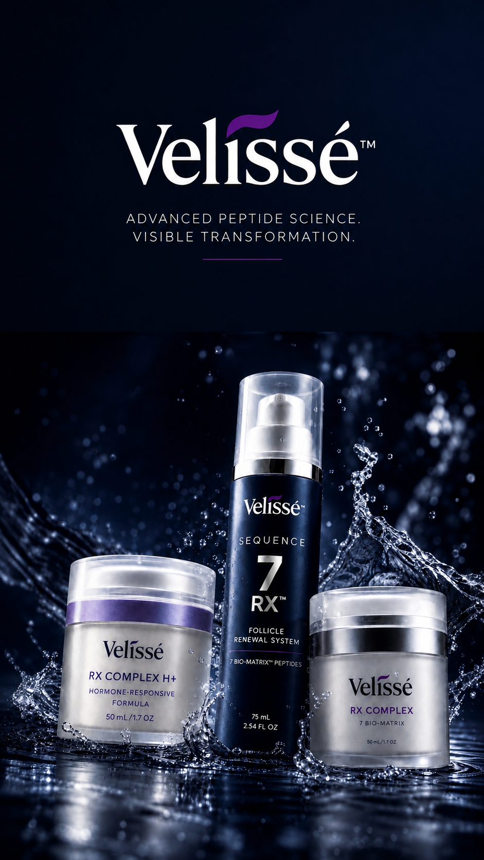 Velissé peptide products with water splash