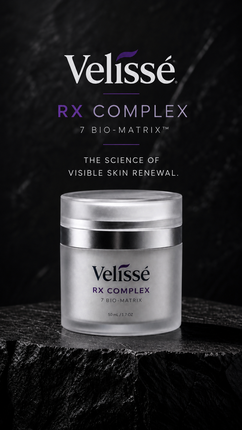 Velissé RX Complex product on dark stone